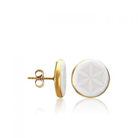 Minimal White&Gold Round Earrings