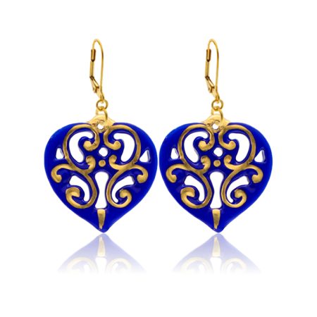 Aero Royal Blue&Gold Heart Earrings