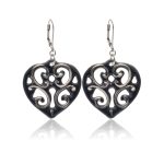 Aero Black&Platinum Heart Earrings