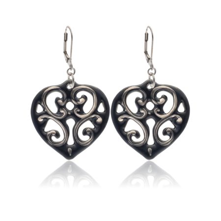 Aero Black&Platinum Heart Earrings