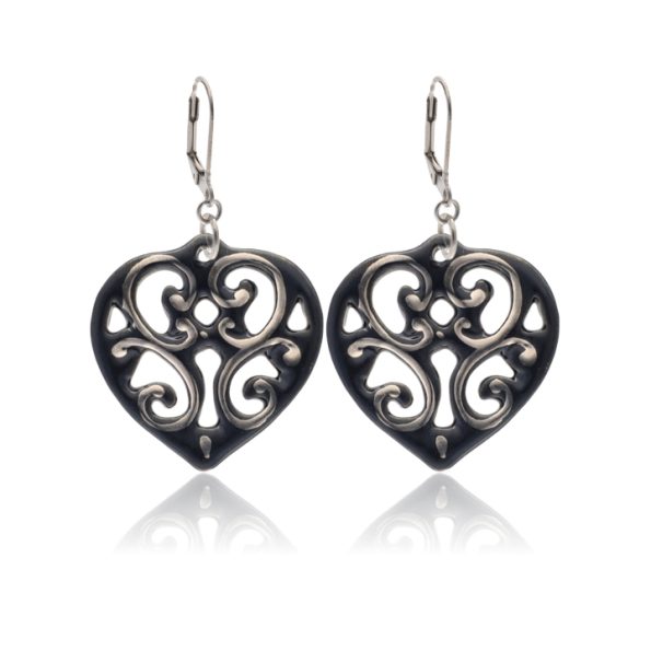 Aero Black&Platinum Heart Earrings