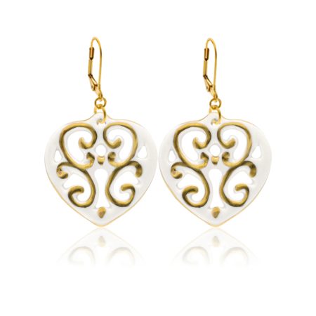 Aero White&Gold Heart Earrings