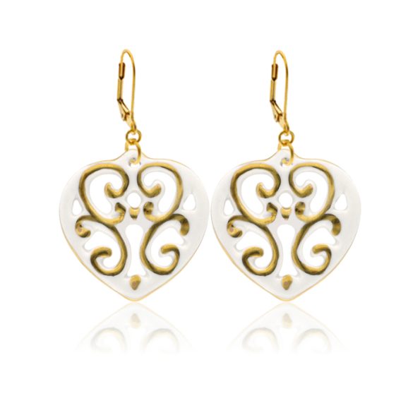 Aero White&Gold Heart Earrings
