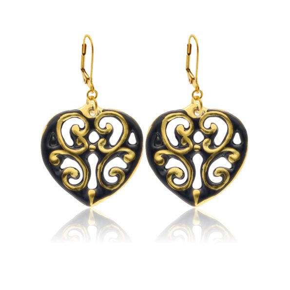 Aero Black&Gold Heart Earrings