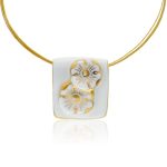 Myosotis Fine Porcelain Gold Pendant with Double Flower