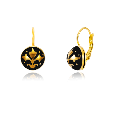 Baroque Black&Gold Lens Earrings (Leverback)