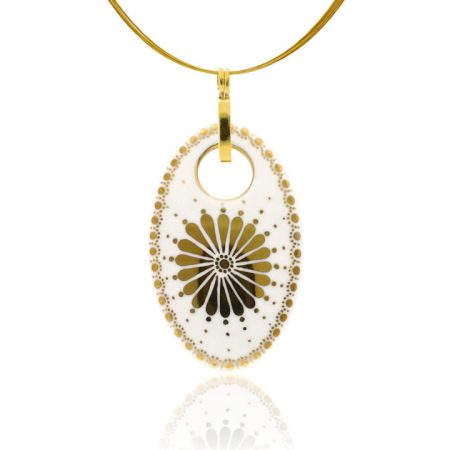 White Dotted Oval Pendant