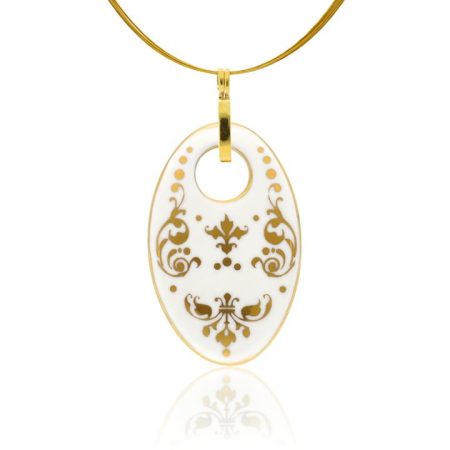 Baroque White&Gold Oval Pendant