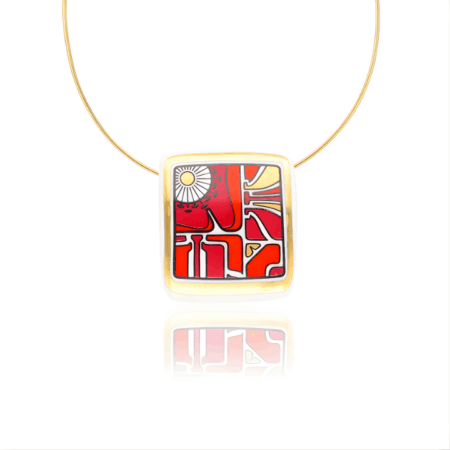 Art Deco Square Pendant Gold Plated